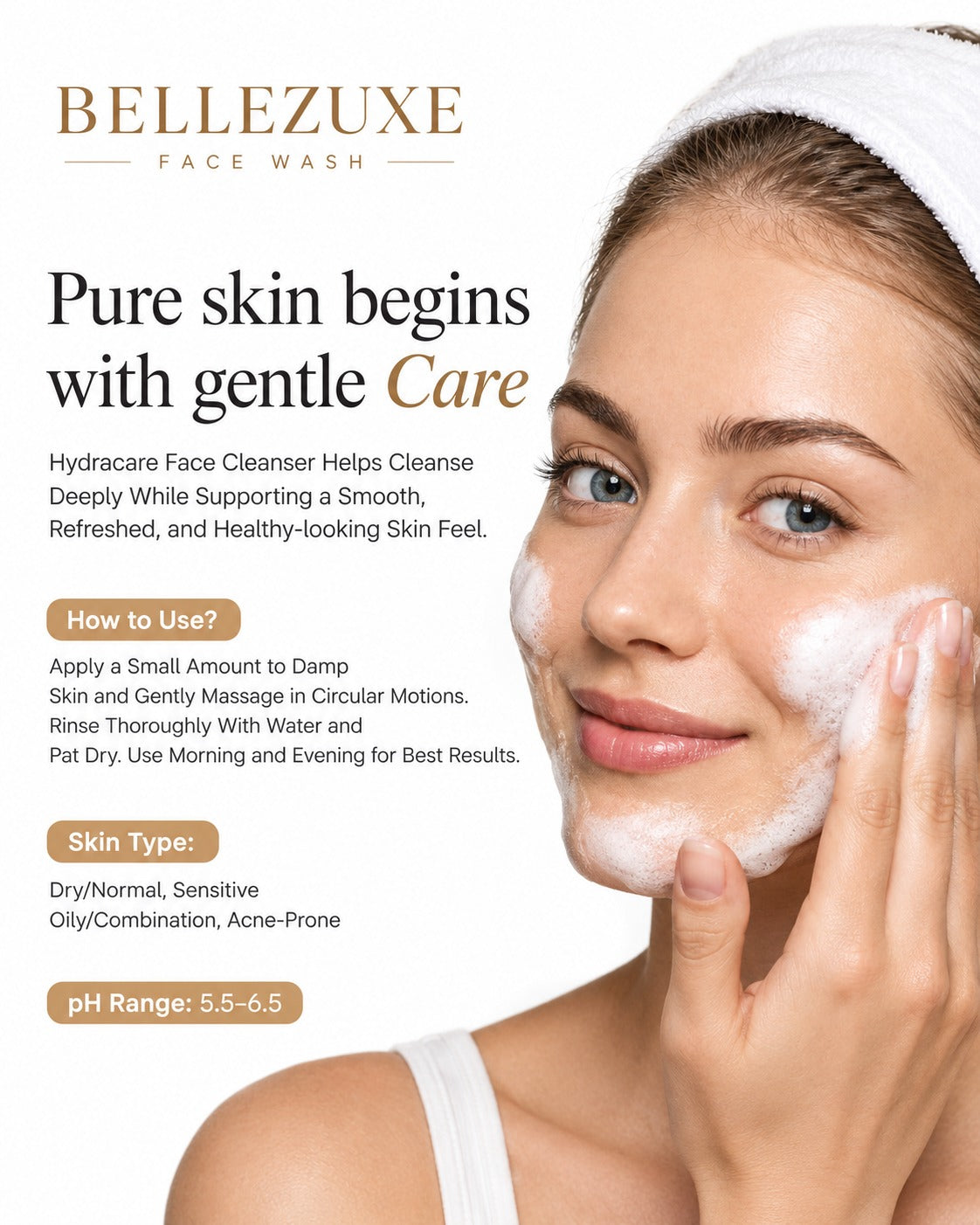 BELLEZUXE Foaming Gel Facewash with Niacinamide, Salicylic Acid & Kojic Acid – 100ml